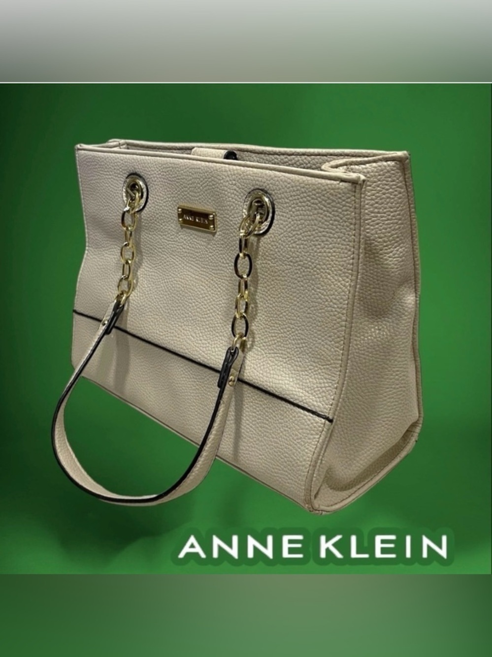 Anne Klein Faux Leather Off White w/ Gold Accent Satchel Shoulder Bag